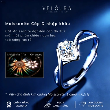 Nhẫn nữ kim cương Moissanite 1 Carat chính hãng VELOURA Nụ Hôn Thiên Thần cao cấp GRA VJN017 - Giá ưu đãi 1,179,000 VND