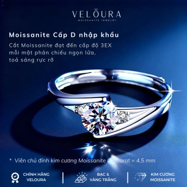Nhẫn Nữ Moissanite 0,4ct Kim Cương Cong Mềm Mại – Chính Hãng VELOURA GRA VJN019