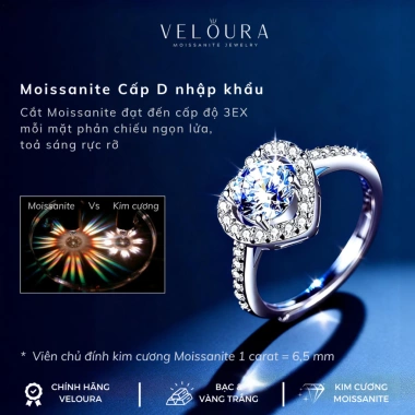Nhẫn Nữ Moissanite 1 Carat Dáng Trái Tim Cao Cấp - Chính Hãng VELOURA Giảm 19%