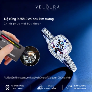Nhẫn Nữ Moissanite 1 Carat Dáng Vuông Cao Cấp - Chính Hãng VELOURA GRA VJN005