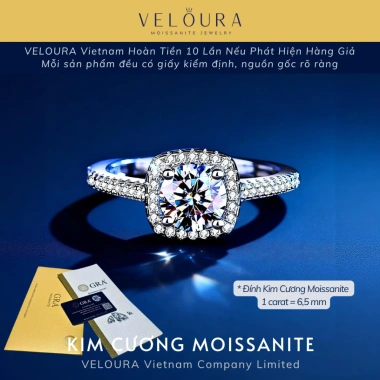 Nhẫn Nữ Moissanite 1 Carat Dáng Vuông Cao Cấp - Chính Hãng VELOURA GRA VJN005