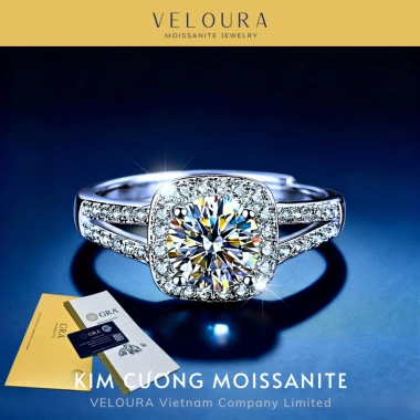 Nhẫn Nữ Moissanite 1 Carat Dáng Vuông - Sáng Như Kim Cương, Chính Hãng VELOURA, Giá 1.219.000 VND