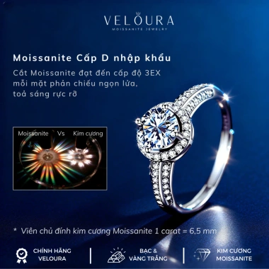 Nhẫn Nữ Moissanite 1 Carat Tròn Ba Hàng Cao Cấp Chính Hãng VELOURA - Giá Giảm 1,585,000₫ 2