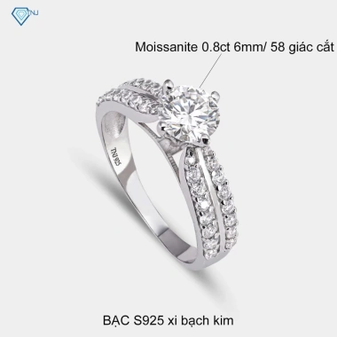 Nhẫn nữ Moissanite 6.0mm xi bạch kim GRA sang trọng Trang sức tiệc NNM17