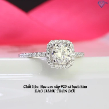 Nhẫn nữ Moissanite 6ly mặt đá vuông xi bạch kim GRA - NNM52, giá 649.000 VND