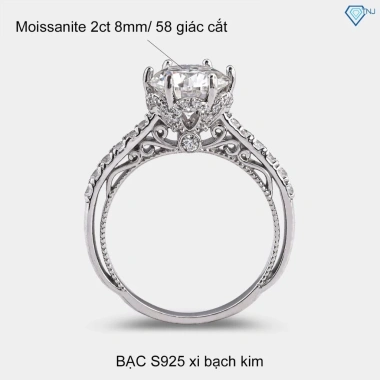 Nhẫn nữ Moissanite 8ly xi bạch kim sang trọng, kiểm định GRA, giá 1.189.000₫