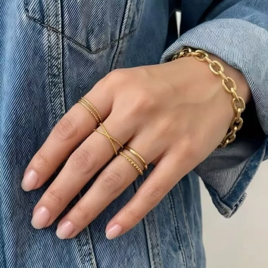 Nhẫn nữ vòng tròn mỏng hai lớp màu vàng - Thiết kế tinh tế, khuyến mãi 284.900đ