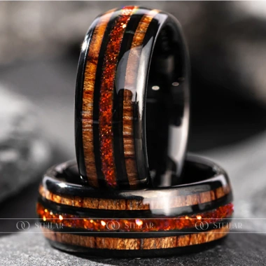 Nhẫn phong thủy Vĩnh Cửu The Vulcano mệnh Hỏa đa tầng vonfram giảm giá 460k