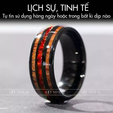 Nhẫn phong thủy Vĩnh Cửu The Vulcano mệnh Hỏa đa tầng vonfram giảm giá 460k