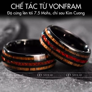 Nhẫn phong thủy Vĩnh Cửu The Vulcano mệnh Hỏa đa tầng vonfram giảm giá 460k