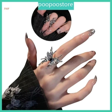 Nhẫn POOP Bướm Đều Hình Điều Chỉnh Mở - Bạc Gothic Côn Trùng Xu Hướng Nam Nữ