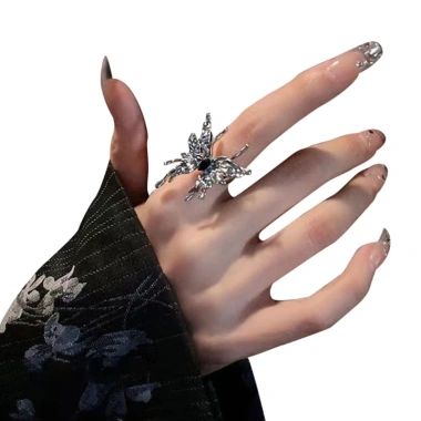 Nhẫn POOP Bướm Đều Hình Điều Chỉnh Mở - Bạc Gothic Côn Trùng Xu Hướng Nam Nữ