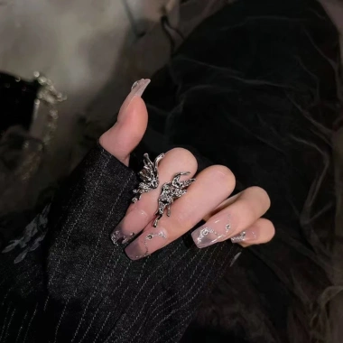Nhẫn POOP Bướm Đều Hình Điều Chỉnh Mở - Bạc Gothic Côn Trùng Xu Hướng Nam Nữ