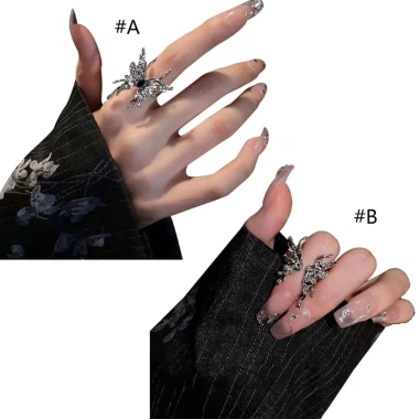 Nhẫn POOP Bướm Đều Hình Điều Chỉnh Mở - Bạc Gothic Côn Trùng Xu Hướng Nam Nữ