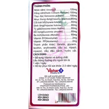 Nhân Sâm Hanomin (Homlamin Ginseng) 60 viên nang mềm - Bổ vitamin, khoáng chất - 65.000đ - Châu Ngân Pharma