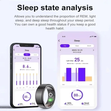 Nhẫn sức khỏe thông minh TIEZI IP68 chống nước – Theo dõi giấc ngủ, vỏ thép – Giá 337.920₫