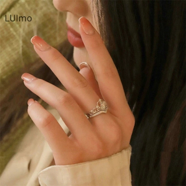 Nhẫn Vương Miện Zircon Hình Trái Tim Điều Chỉnh - Thiết Kế Công Chúa Đám Cưới, Quà Tặng Nữ 30k