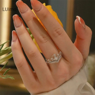 Nhẫn Vương Miện Zircon Hình Trái Tim Điều Chỉnh - Thiết Kế Công Chúa Đám Cưới, Quà Tặng Nữ 30k