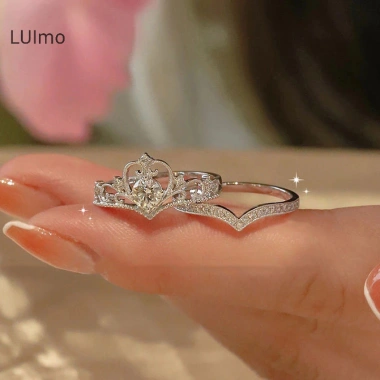 Nhẫn Vương Miện Zircon Hình Trái Tim Điều Chỉnh - Thiết Kế Công Chúa Đám Cưới, Quà Tặng Nữ 30k