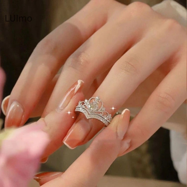 Nhẫn Vương Miện Zircon Hình Trái Tim Điều Chỉnh - Thiết Kế Công Chúa Đám Cưới, Quà Tặng Nữ 30k