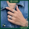 Nhẫn X LEANA Gold dát khối sáng bóng, đá zirconia, thiết kế đeo chéo phong cách nữ