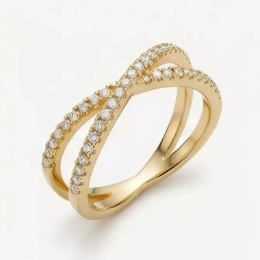 Nhẫn X LEANA Gold dát khối sáng bóng, đá zirconia, thiết kế đeo chéo phong cách nữ