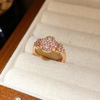 Nhẫn zirconia xếp chồng điều chỉnh size, thiết kế tối giản họa tiết hoa mở, quà tặng trang sức thanh lịch cho nữ