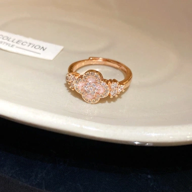 Nhẫn zirconia xếp chồng điều chỉnh size, thiết kế tối giản họa tiết hoa mở, quà tặng trang sức thanh lịch cho nữ