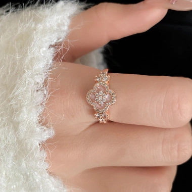 Nhẫn zirconia xếp chồng điều chỉnh size, thiết kế tối giản họa tiết hoa mở, quà tặng trang sức thanh lịch cho nữ