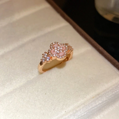 Nhẫn zirconia xếp chồng điều chỉnh size, thiết kế tối giản họa tiết hoa mở, quà tặng trang sức thanh lịch cho nữ