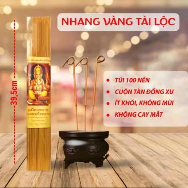 Nhang Thái Lan Thần Tài 185 nén Nhũ Vàng ít khói - Thờ cúng phong thủy 50k 5