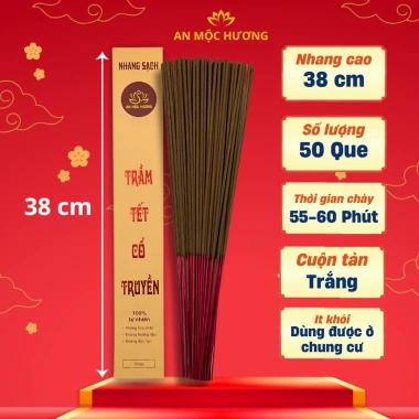 Nhang Trầm Hương Sạch An Mộc Hương 38cm - Ít Khói, Thơm Nhẹ, Cuộn Tàn, Nhỏ Giá 55k
