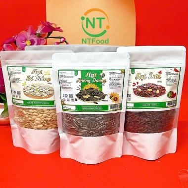 Nhất Tín NTFood Hạt Tết: Hướng Dương, Dưa, Bí Trắng - Túi Zip Trắng Sữa, 90.000đ