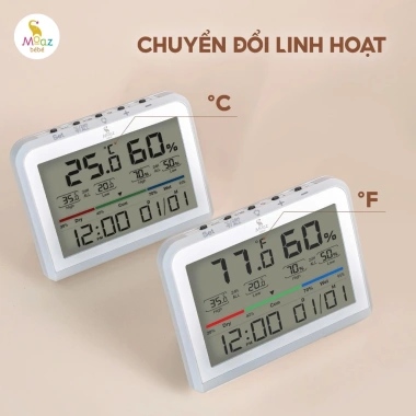 Nhiệt ẩm kế Moaz bébé MB124 đo nhiệt độ, độ ẩm, LCD, đèn ngủ, bảo hành 1 đổi 1 - 250.000₫