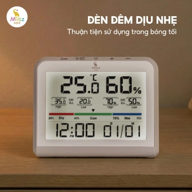Nhiệt ẩm kế Moaz bébé MB124 đo nhiệt độ, độ ẩm, LCD, đèn ngủ, bảo hành 1 đổi 1 - 250.000₫