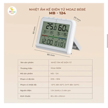 Nhiệt ẩm kế Moaz bébé MB124 đo nhiệt độ, độ ẩm, LCD, đèn ngủ, bảo hành 1 đổi 1 - 250.000₫ 7 Nhiệt ẩm kế Moaz bébé MB124 đo nhiệt độ, độ ẩm, LCD, đèn ngủ, bảo hành 1 đổi 1 - 250.000₫ 7