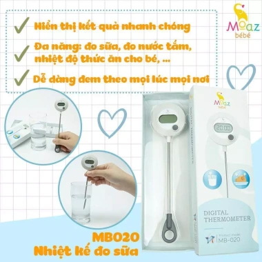 Nhiệt kế Moaz Bebe MB-020 đo sữa, nước tắm, đồ ăn dặm - Bảo hành 12 tháng, giá chỉ 240.000₫