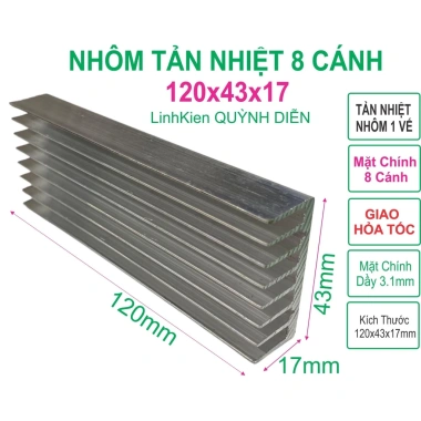 Nhôm tản nhiệt 120x43x17mm - Linh Kiện Điện Tử QUỲNH DIỄN, giá ưu đãi 35.186₫