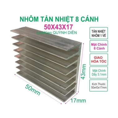 Nhôm Tản Nhiệt 8 Cánh 50x43x17mm - Nhiệt Độ Thấp, Bền, Linh Kiện QUỲNH DIỄN