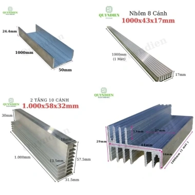 Nhôm Tản Nhiệt Thanh Dài 1m 8-10 Cánh 2 Tầng Nguồn IC LED Linh Kiện Quỳnh Diễn