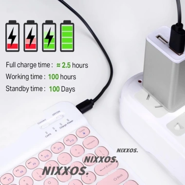 NIXXOS Bộ Bàn Phím Nút Tròn + Chuột Bluetooth Không Dây iOS Android PC Giá 151.800₫