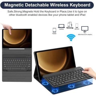 Nixxos Ốp Da Samsung Galaxy Tab + Bàn Phím Bluetooth, Khe Bút, Chuột – Tương Thích S9FE‑S6 – Giá 248.000₫