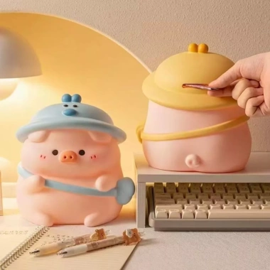 NLINNI Đồng xu tiết kiệm xe tăng Chú heo hoạt hình dễ thương, chống rơi, vinyl, bảo quản trẻ em 160.6k 8