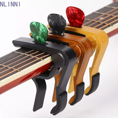 NLINNI Guitar Capo kim nhôm, hạt gỗ hồng, đệm cao su, Pick Holder cho guitar & ukulele