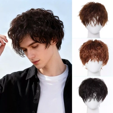 NLINNI Tóc Giả Lớp Xoăn Ngắn Nâu Nam - Thực Tự Nhiên, Lông Tơ, Cosplay Halloween, 280.800₫ 8