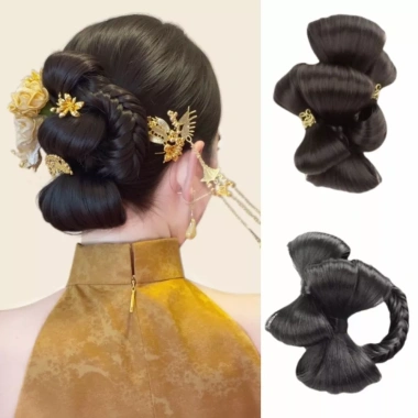Nơ Bun Head Tóc Giả Ngọt Ngào Thanh Lịch Hanfu Xám Dùng Hàng Ngày Giá 99.360đ