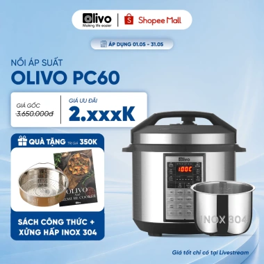 Nồi Áp Suất Điện Đa Năng OLIVO PC60 6L - 16 Chế Độ Hầm, Kho Thịt, Chiên Rán, Nấu Lẩu - Giá 2,99 Triệu