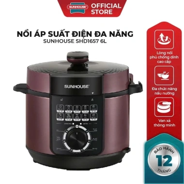 Nồi Áp Suất Điện Đa Năng Sunhouse SHD1.657 6L 1.000W Xả Áp Nút Ấn Chống Bỏng Bảo Hành 1 Năm 1,345,000 VND