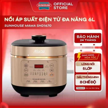 Nồi áp suất điện đa năng Sunhouse SHD1.670, SHD1.656, SHD1.580 - Bảo hành 24 tháng, Giá giảm còn 1.13 triệu