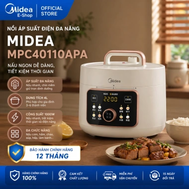 Nồi Áp Suất Điện Midea MPC40.110APA 4L 1.000W – Nấu Hầm Cháo, Giảm Giá 1,05 Triệu